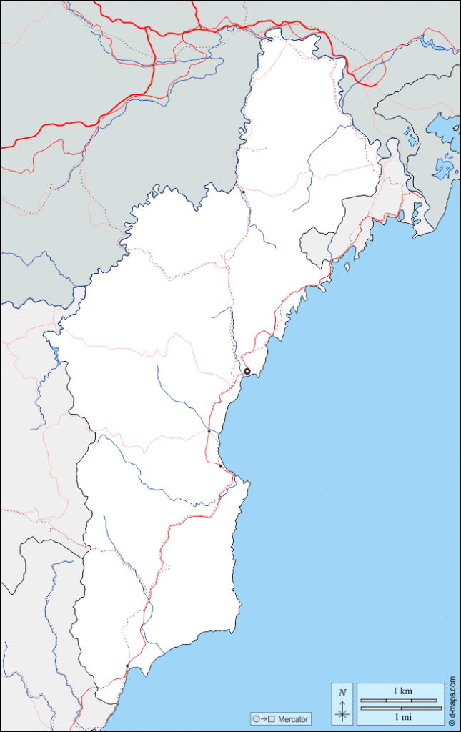 Mapa de Hamgyong del Norte con nombres y sin nombres