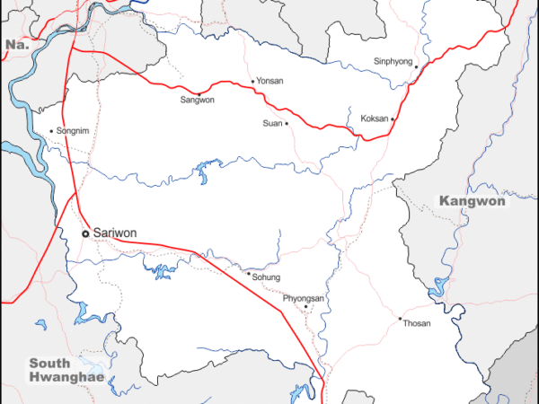 Mapa de Hwanghae del Norte con nombres y sin nombres