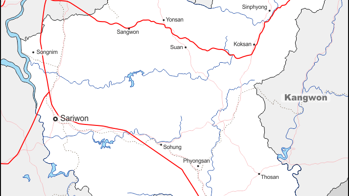 Mapa de Hwanghae del Norte con nombres y sin nombres