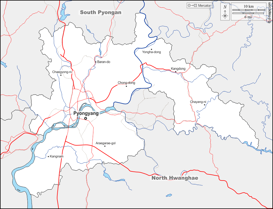 Mapa de Pionyang con nombres y sin nombres