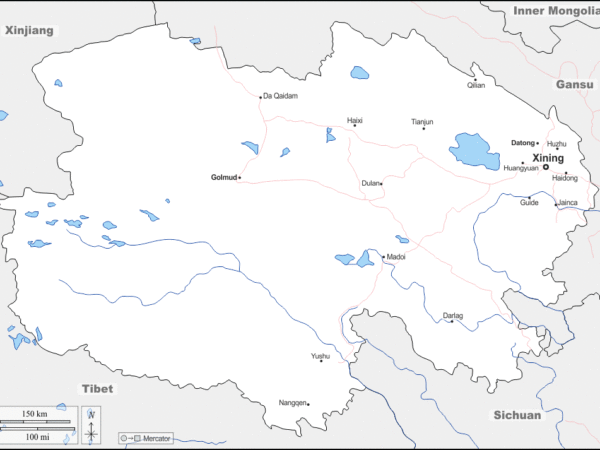 Mapa de Qinghai (China) con nombres y sin nombres