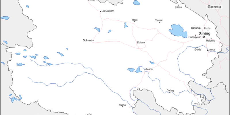 Mapa de Qinghai (China) con nombres y sin nombres