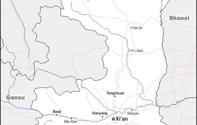 Mapa de Shaanxi (China) con nombres y sin nombres