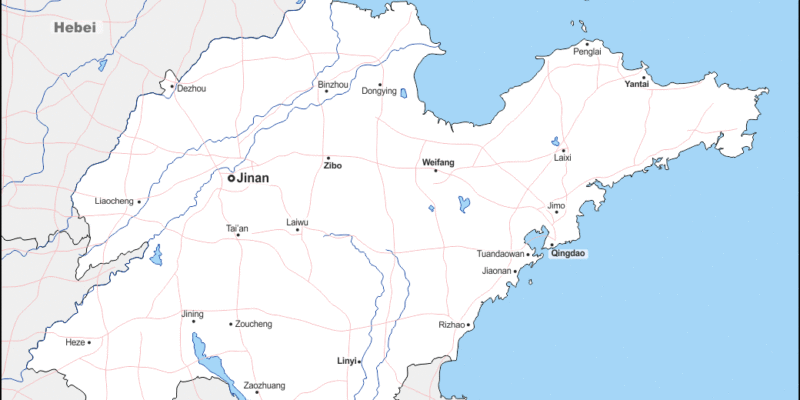 Mapa de Shandong (China) con nombres y sin nombres