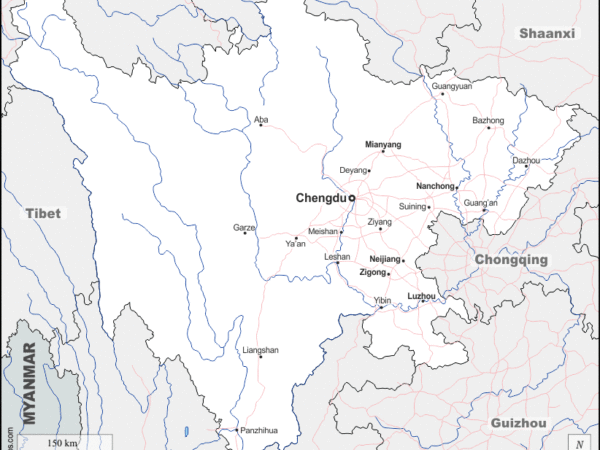 Mapa de Sichuan (China) con nombres y sin nombres