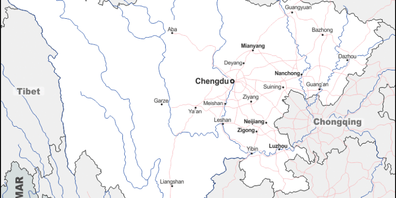 Mapa de Sichuan (China) con nombres y sin nombres