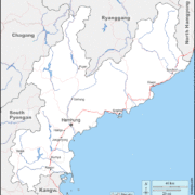 Mapa de Hamgyong del Sur con nombres y sin nombres
