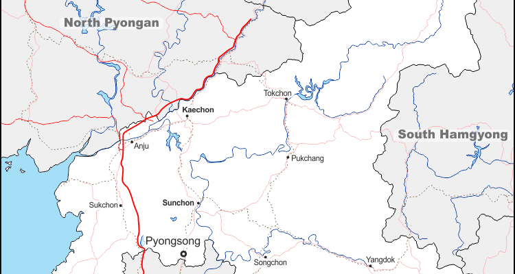 Mapa de Pyongan del Sur con nombres y sin nombres