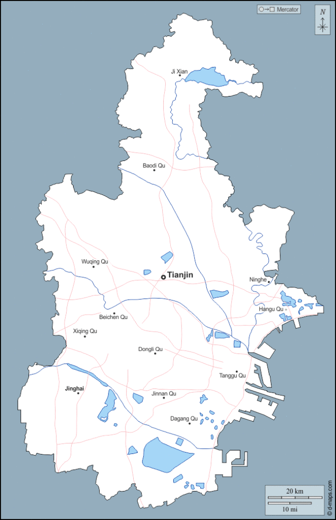 Mapa de Tianjin (China) con nombres y sin nombres