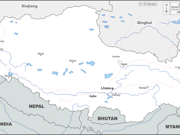 Mapa de Tibet - Xizang con nombres y sin nombres