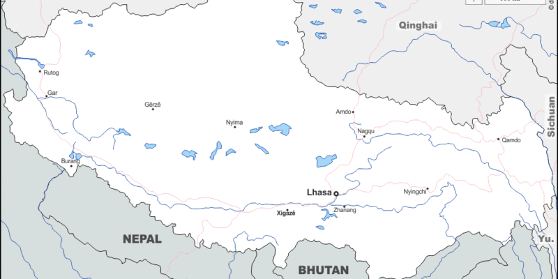 Mapa de Tibet - Xizang con nombres y sin nombres