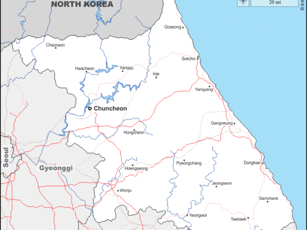 Mapa de Gangwon con nombres y sin nombres