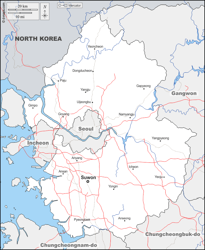 Mapa de Gyeonggi con nombres y sin nombres