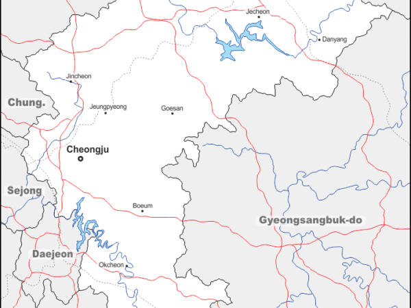 Mapa de Chungcheong del Norte con nombres y sin nombres