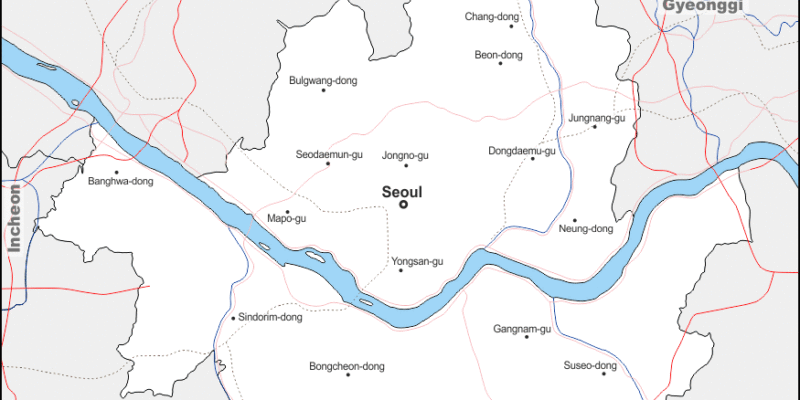 Mapa de Seúl con nombres y sin nombres