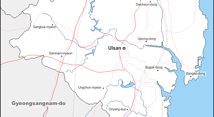 Mapa de Ulsan con nombres y sin nombres